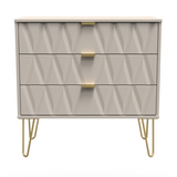 Diamond 3 Drawer Chest with Gold Hairpin Legs