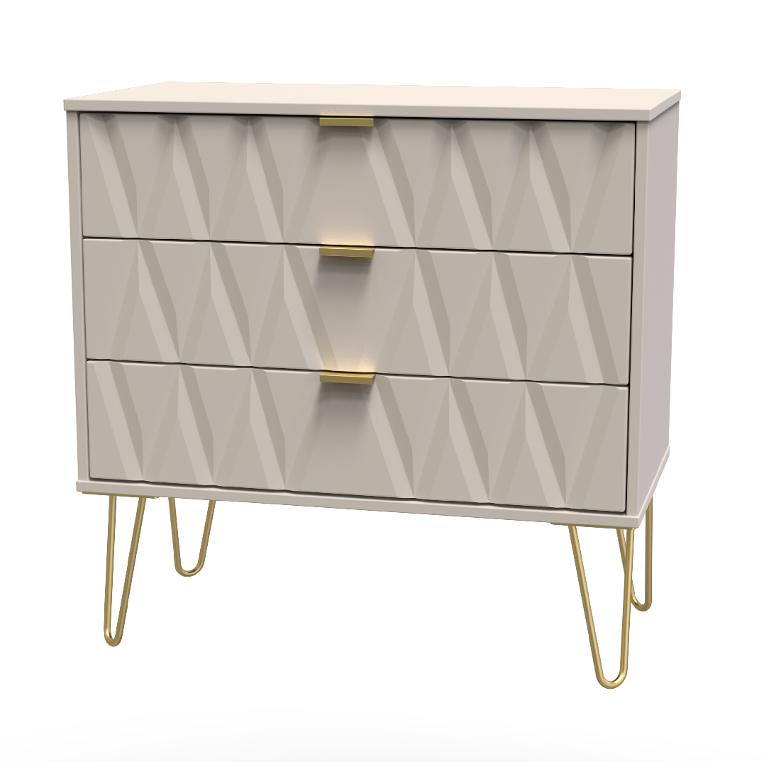 Diamond 3 Drawer Chest with Gold Hairpin Legs