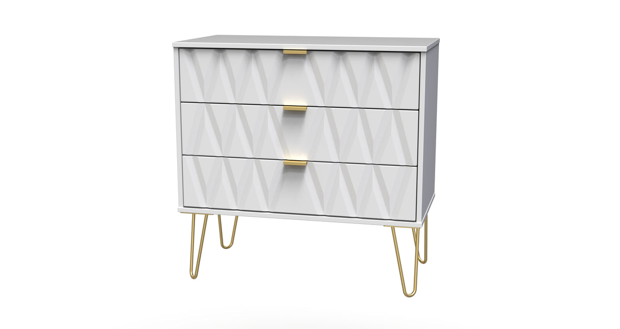 Diamond 3 Drawer Chest with Gold Hairpin Legs