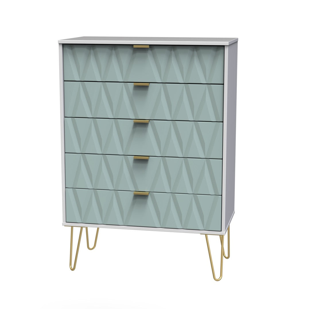 Diamond 5 Drawer Chest with Gold Hairpin Legs