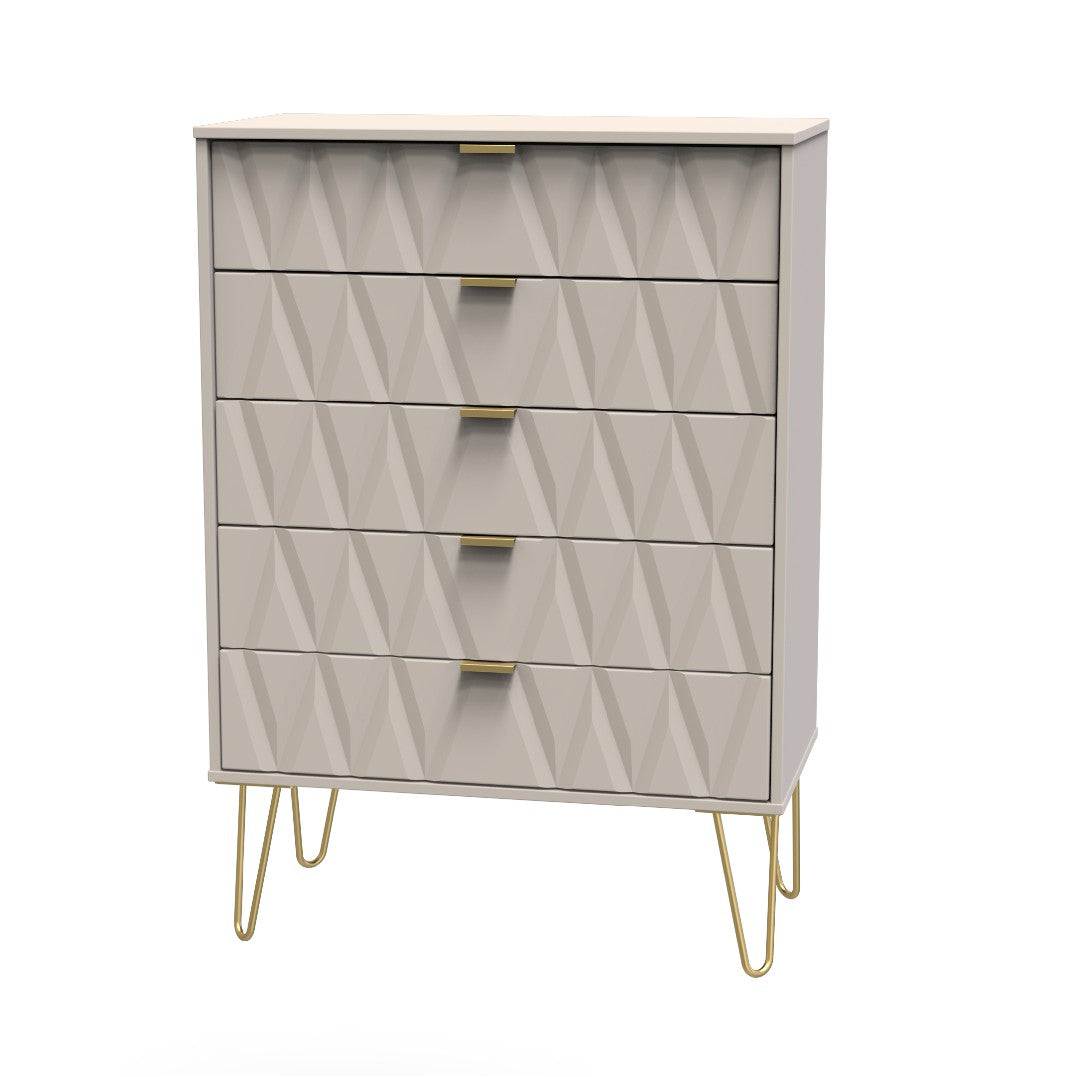 Diamond 5 Drawer Chest with Gold Hairpin Legs