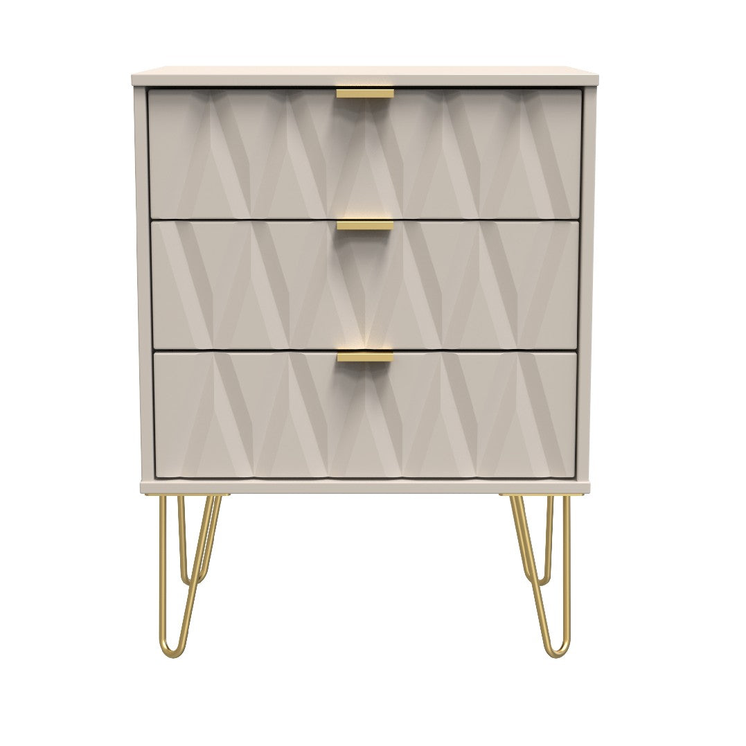 Diamond 3 Drawer Midi Chest with Gold Hairpin Legs