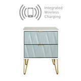 Diamond Duck White 2 Drawer Bedside Cabinet with Hairpin Legs and Integrated Wireless Charging