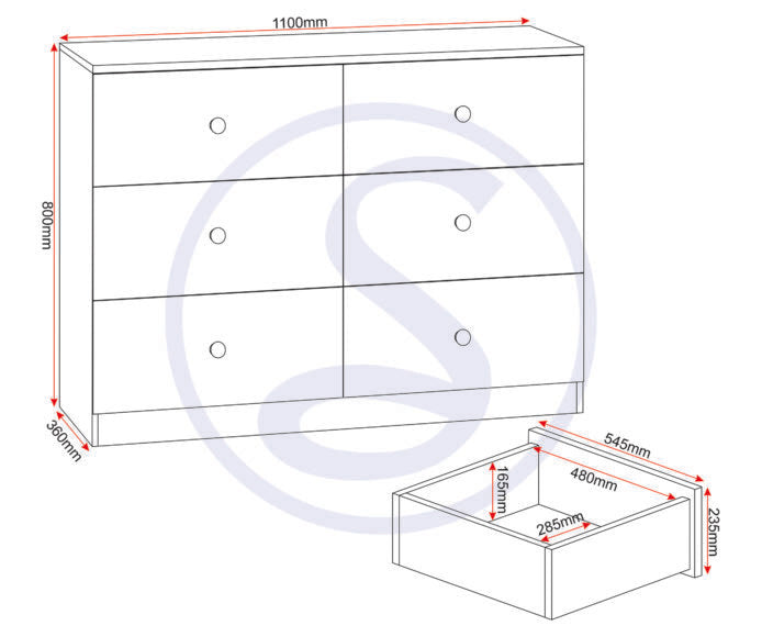 Denver 6 Drawer Chest of Drawers