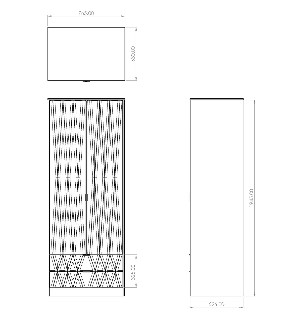 Diamond 2 Door 2 Drawer Wardrobe