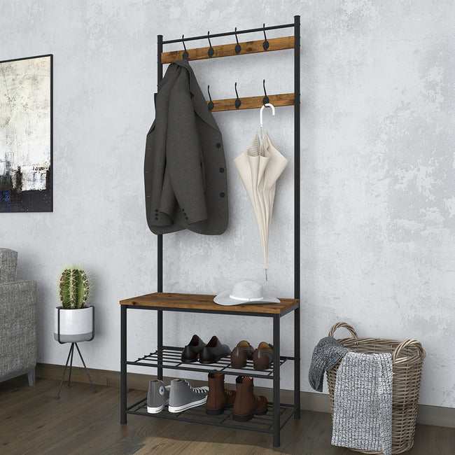 Ealing Rustic Industrial Hallway Coat & Shoe Rack Storage Unit