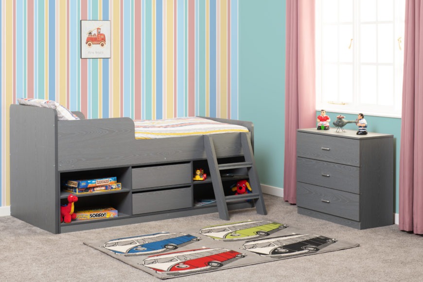 Felix Low Sleeper Bed 3ft Single with Ladders and Storage Drawers