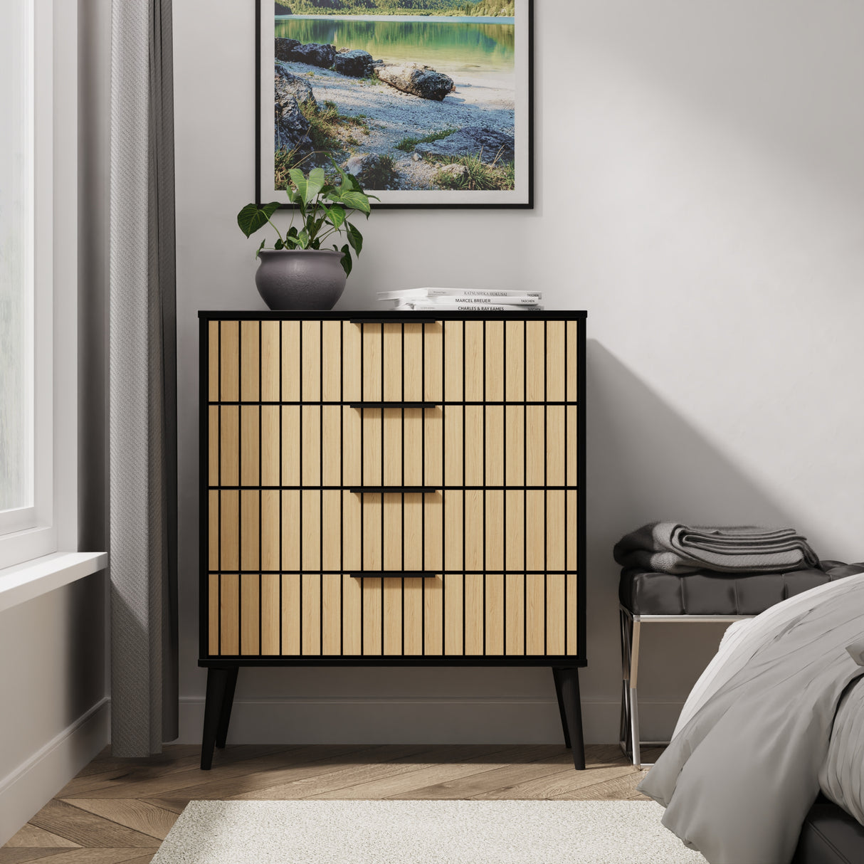 Fiji Oak Slatted 4 Drawer Chest