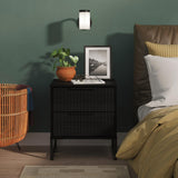 Fluted 2 Drawer Bedside Table with Black Sleigh Legs