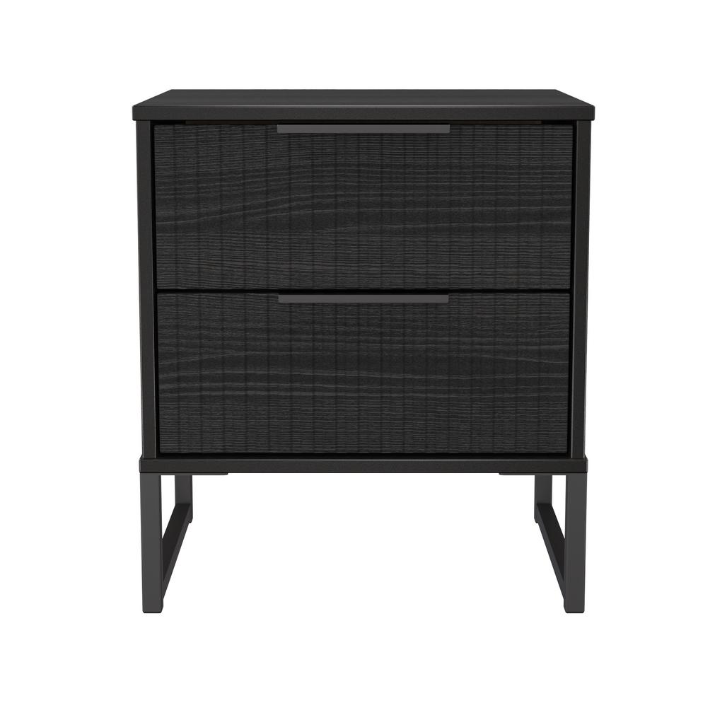 Fluted 2 Drawer Bedside Table with Black Sleigh Legs