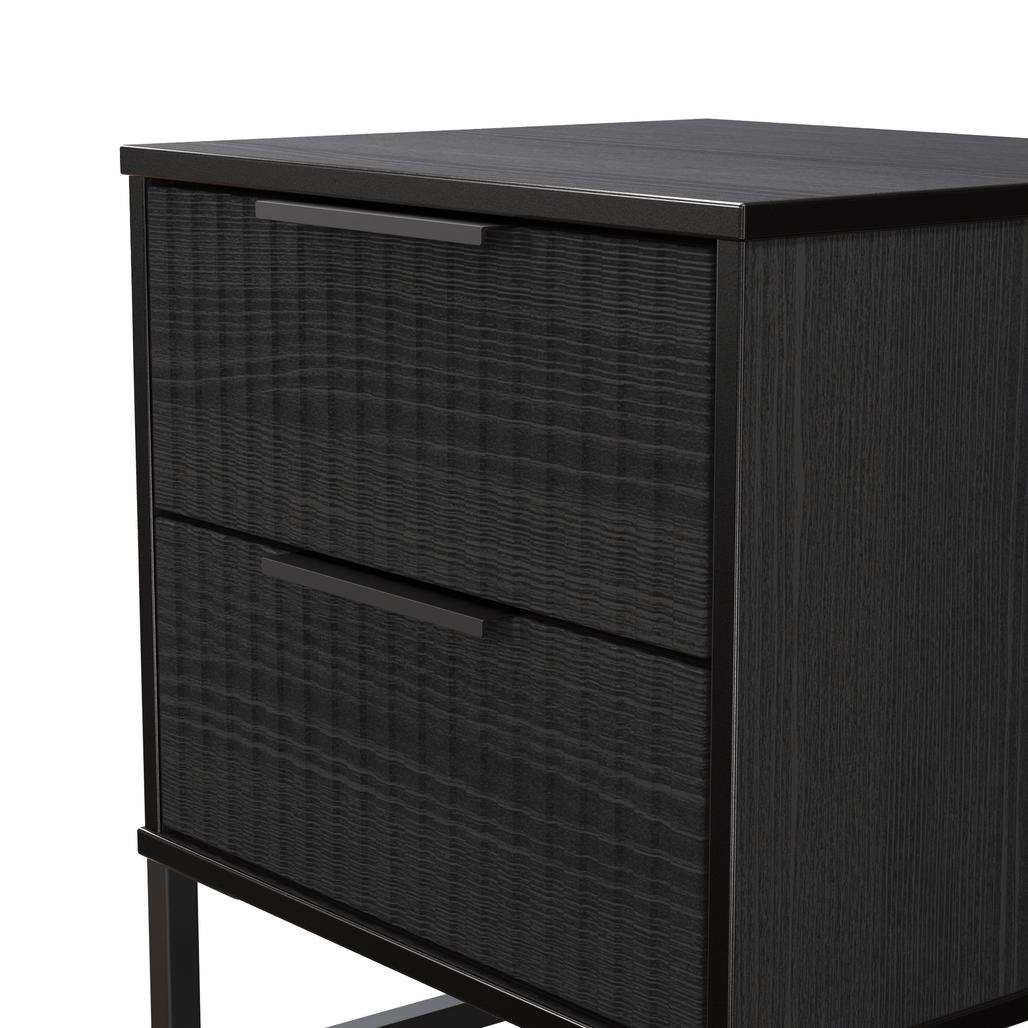 Fluted 2 Drawer Bedside Table with Black Sleigh Legs
