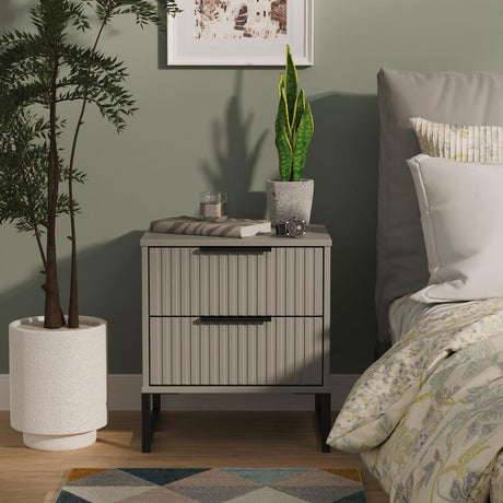 Fluted 2 Drawer Bedside Table with Black Sleigh Legs