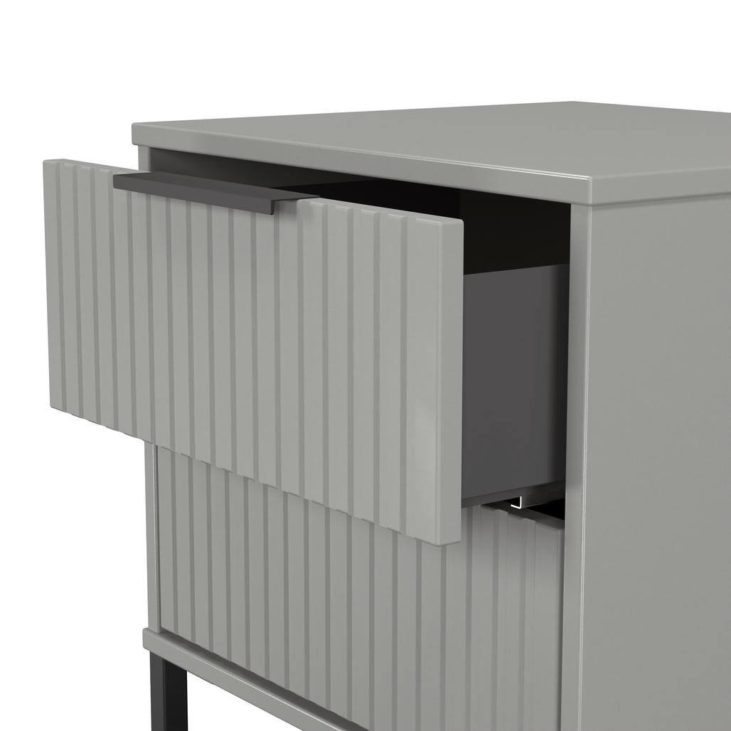 Fluted 2 Drawer Bedside Table with Black Sleigh Legs
