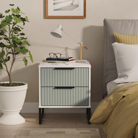 Fluted 2 Drawer Bedside Table with Black Sleigh Legs