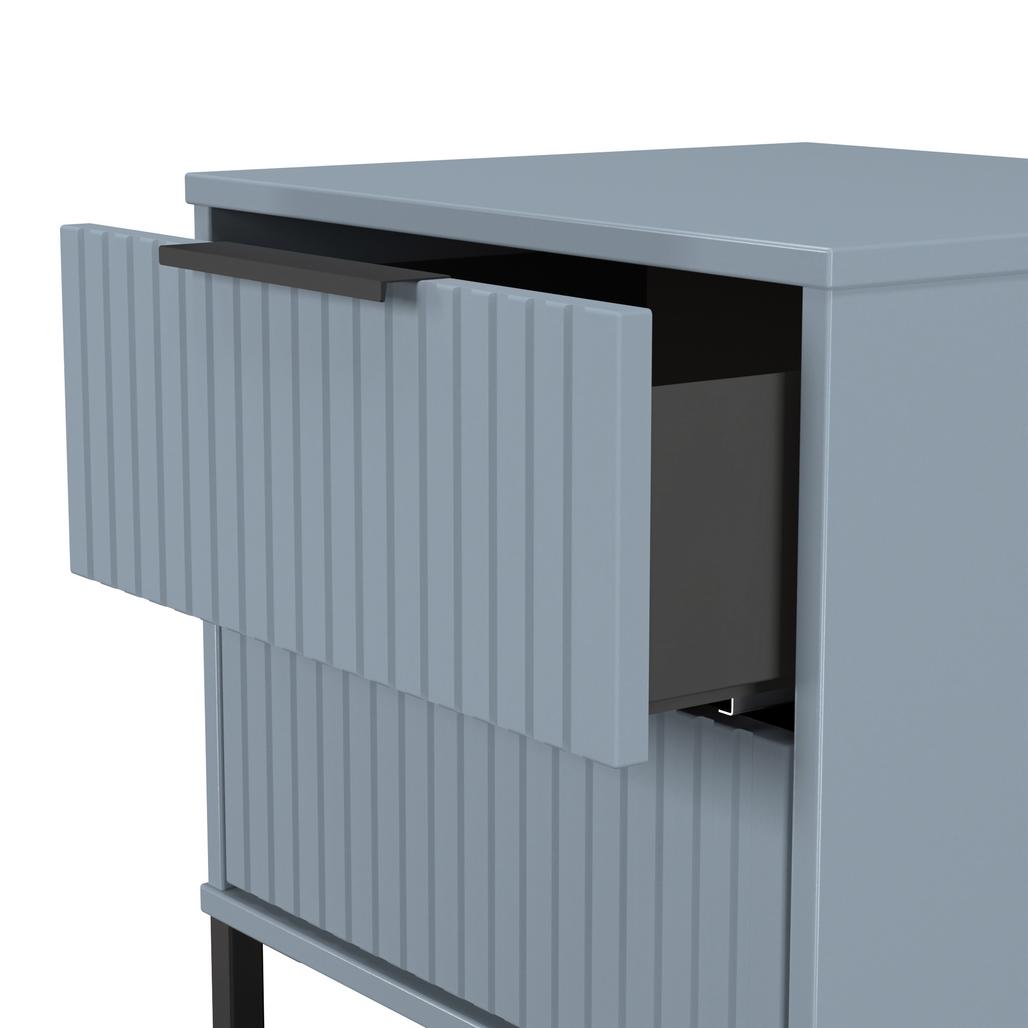 Fluted 2 Drawer Bedside Table with Black Sleigh Legs