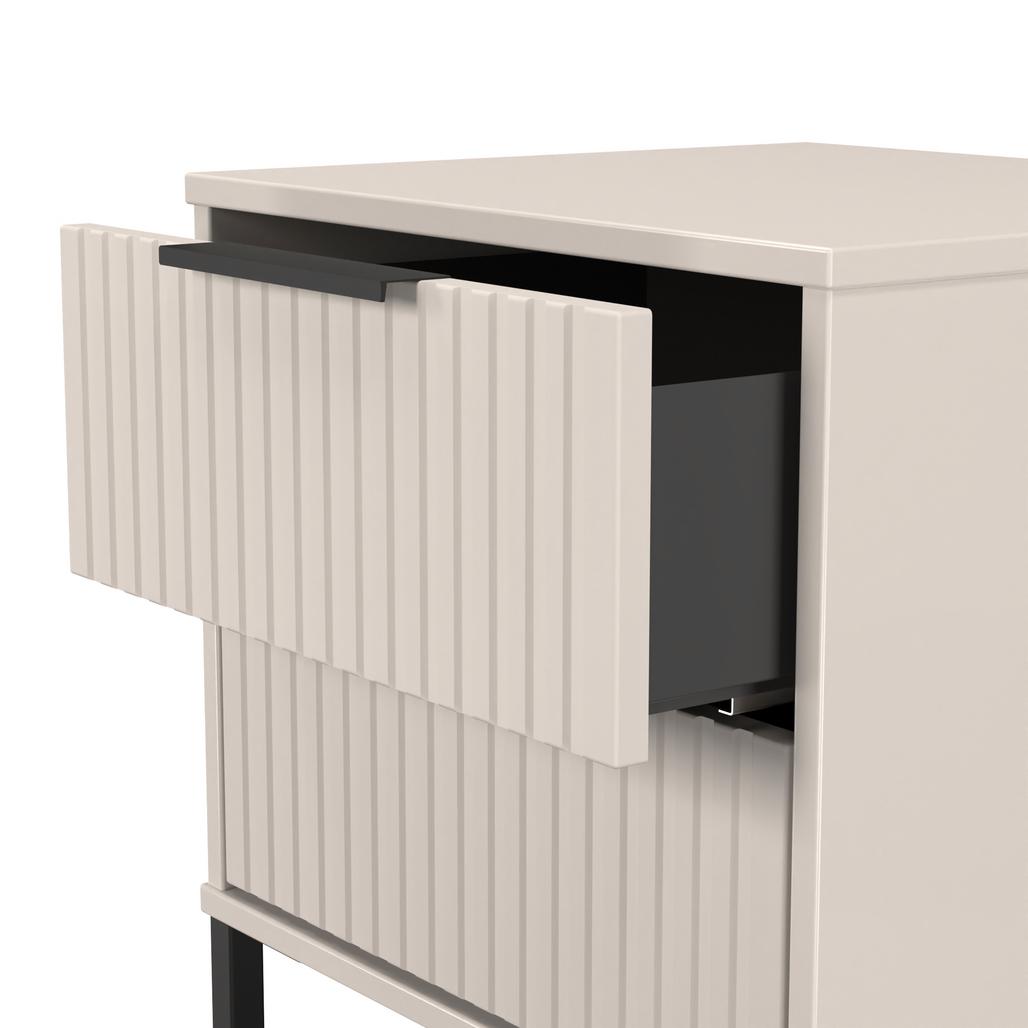 Fluted 2 Drawer Bedside Table with Black Sleigh Legs