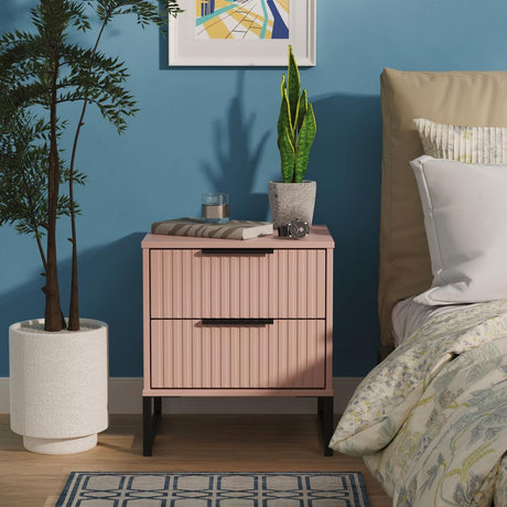 Fluted 2 Drawer Bedside Table with Black Sleigh Legs