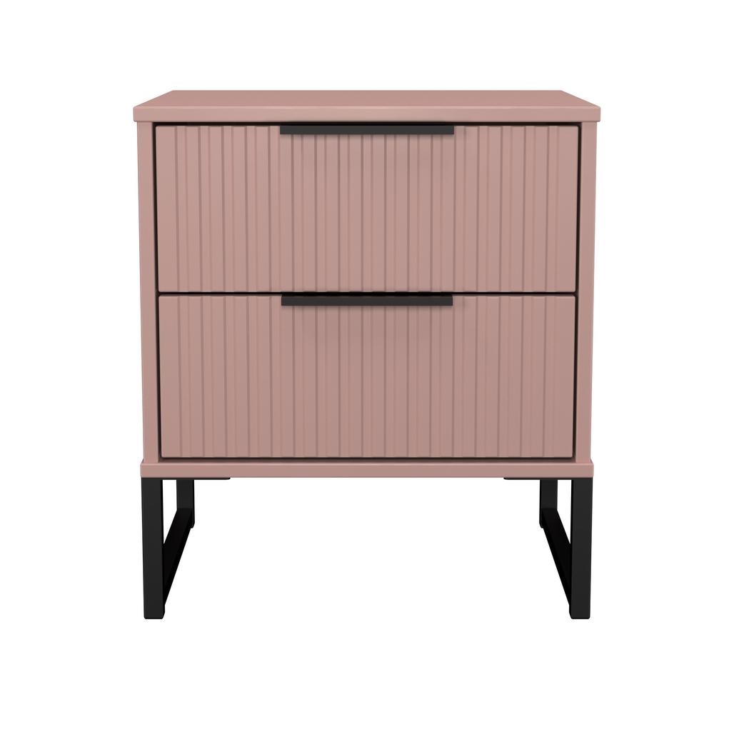 Fluted 2 Drawer Bedside Table with Black Sleigh Legs