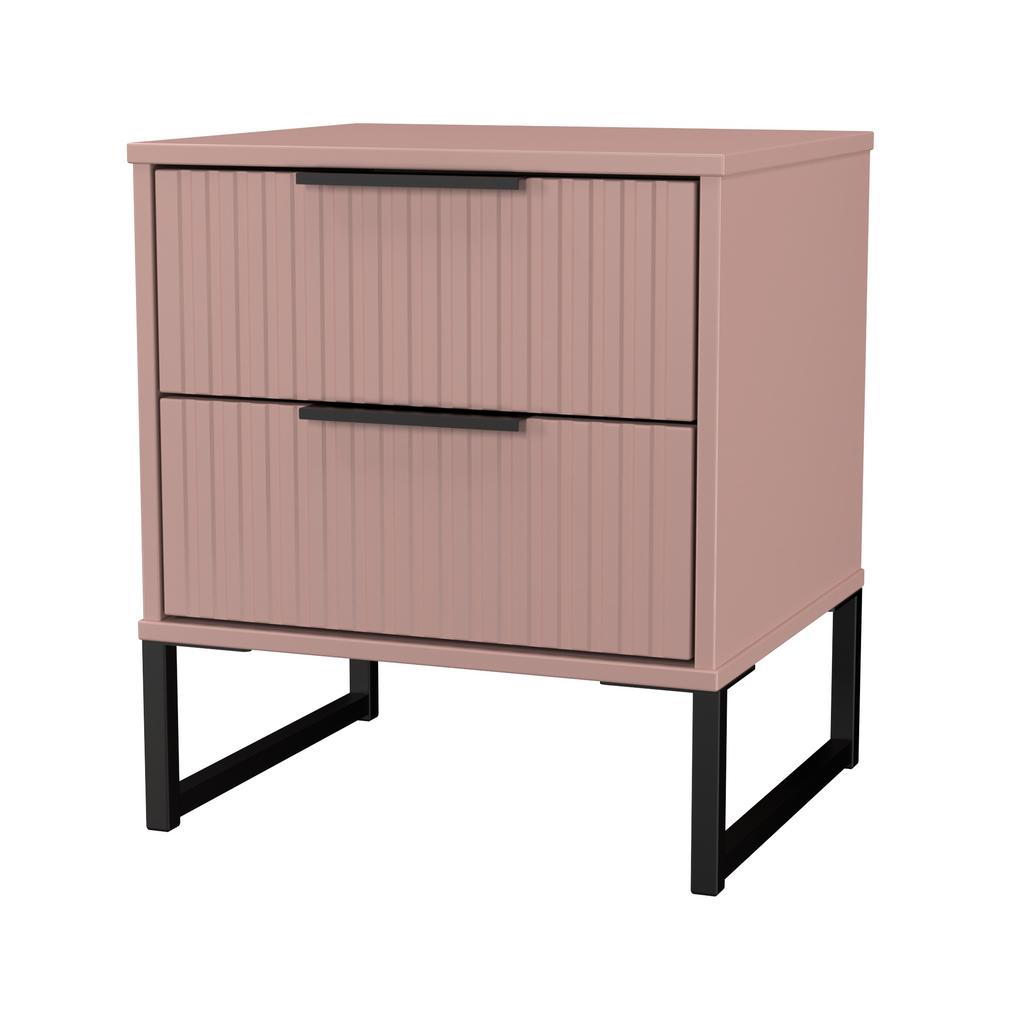 Fluted 2 Drawer Bedside Table with Black Sleigh Legs