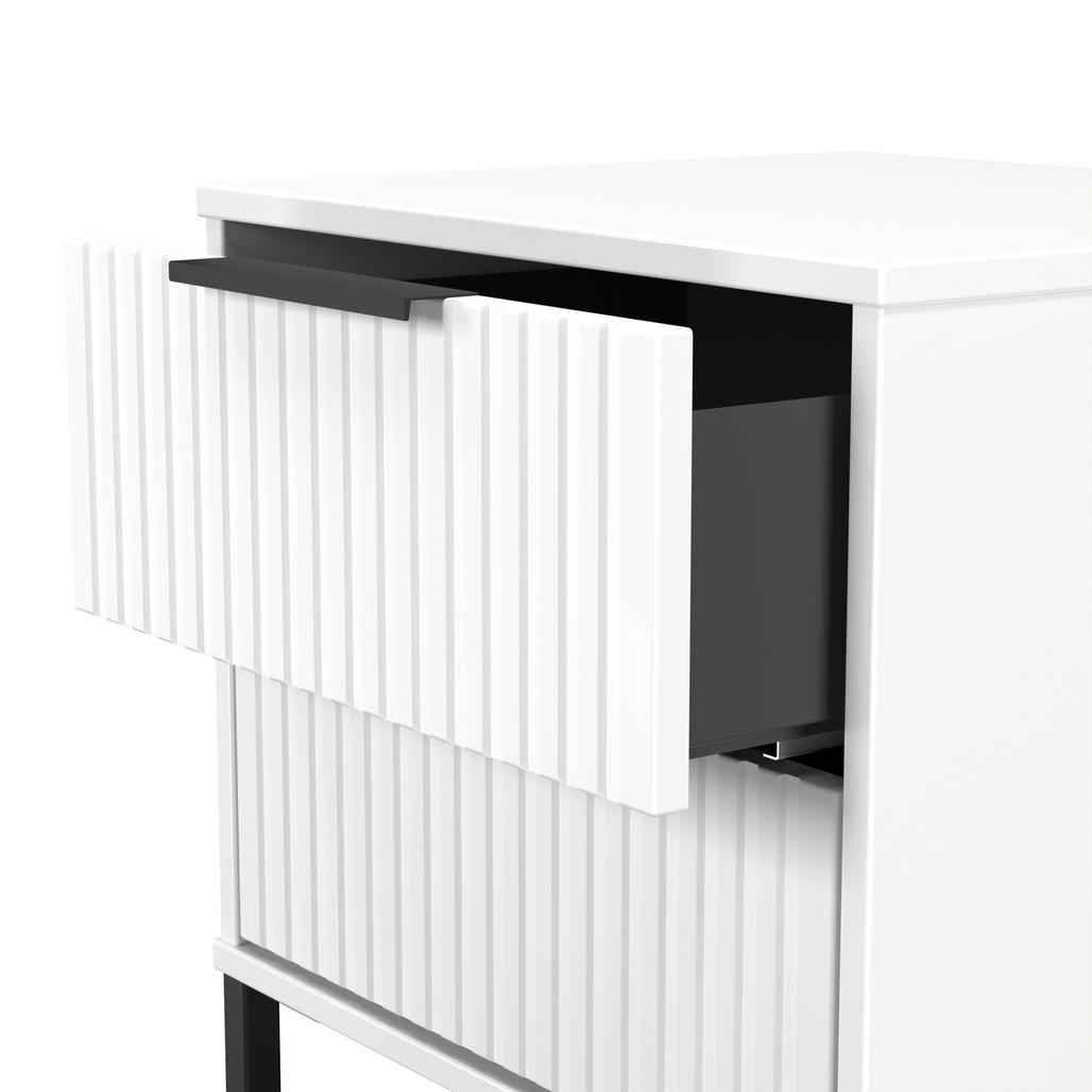 Fluted 2 Drawer Bedside Table with Black Sleigh Legs