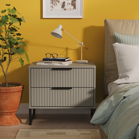 Fluted 2 Drawer Midi Chest with Black Sleigh Legs