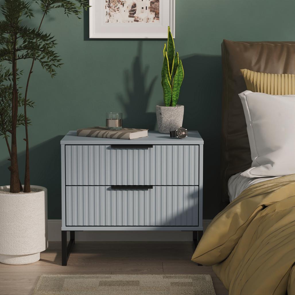 Fluted 2 Drawer Midi Chest with Black Sleigh Legs