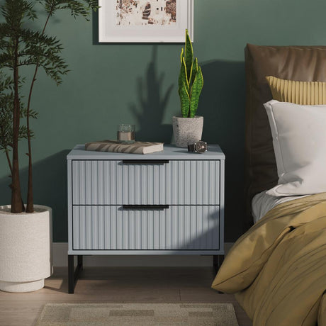Fluted 2 Drawer Midi Chest with Black Sleigh Legs