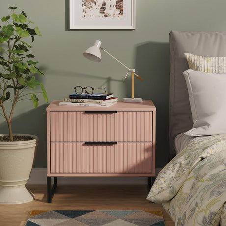 Fluted 2 Drawer Midi Chest with Black Sleigh Legs