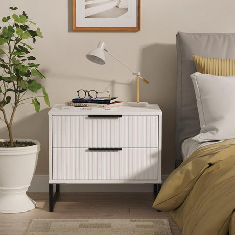 Fluted 2 Drawer Midi Chest with Black Sleigh Legs