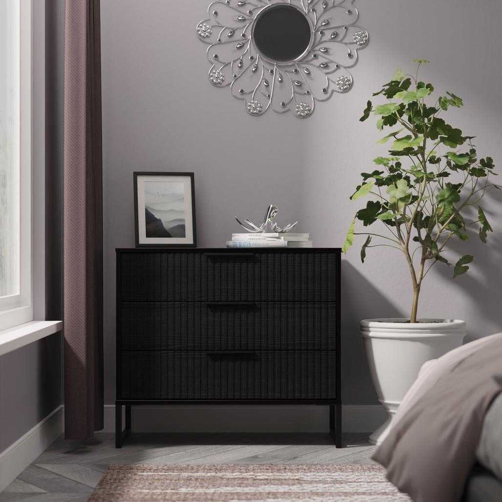 Fluted 3 Drawer Chest with Black Sleigh Legs