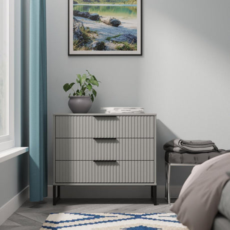 Fluted 3 Drawer Chest with Black Sleigh Legs