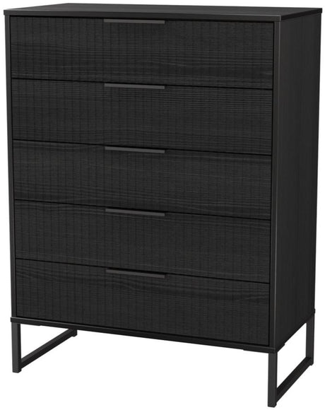 Fluted 5 Drawer Chest with Black Sleigh Legs