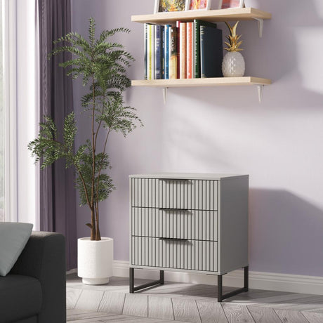 Fluted 3 Drawer Midi Chest with Black Sleigh Legs