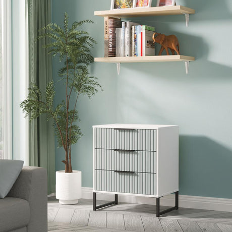 Fluted 3 Drawer Midi Chest with Black Sleigh Legs