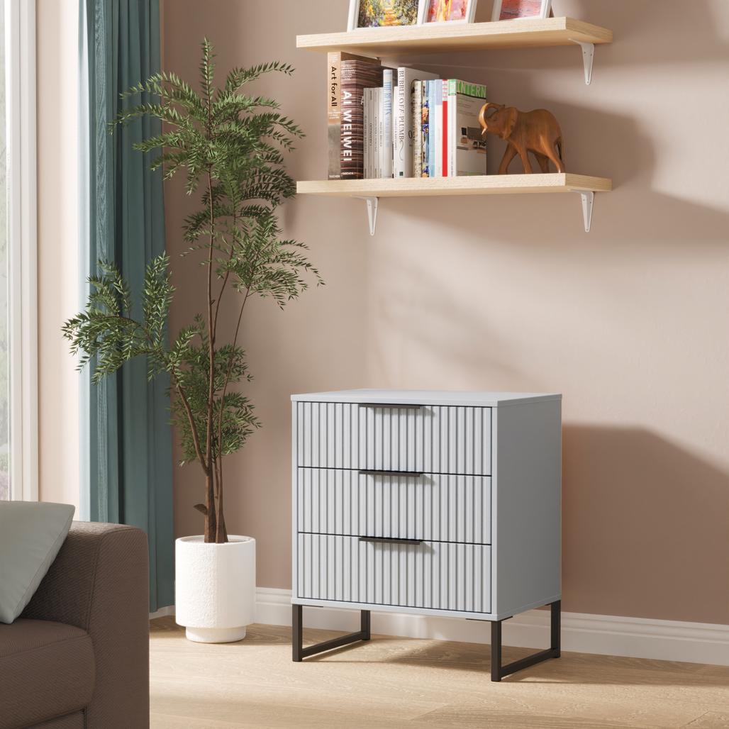 Fluted 3 Drawer Midi Chest with Black Sleigh Legs