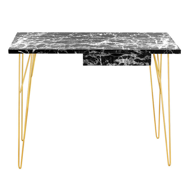 Fusion Light Wood 1 Drawer Desk with Gold Hairpin Legs