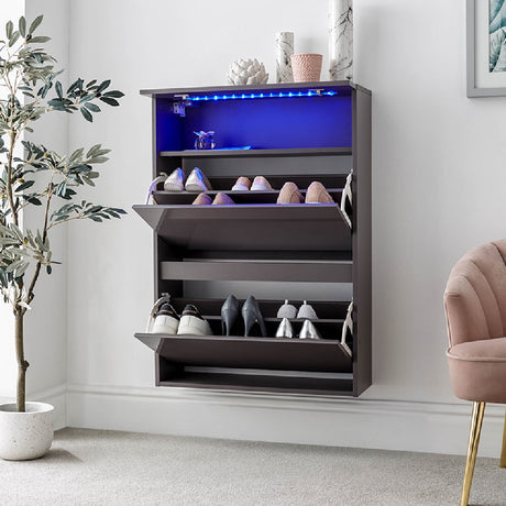 Galicia Wall Mounted Two Tier Shoe Cabinet with LED Lights