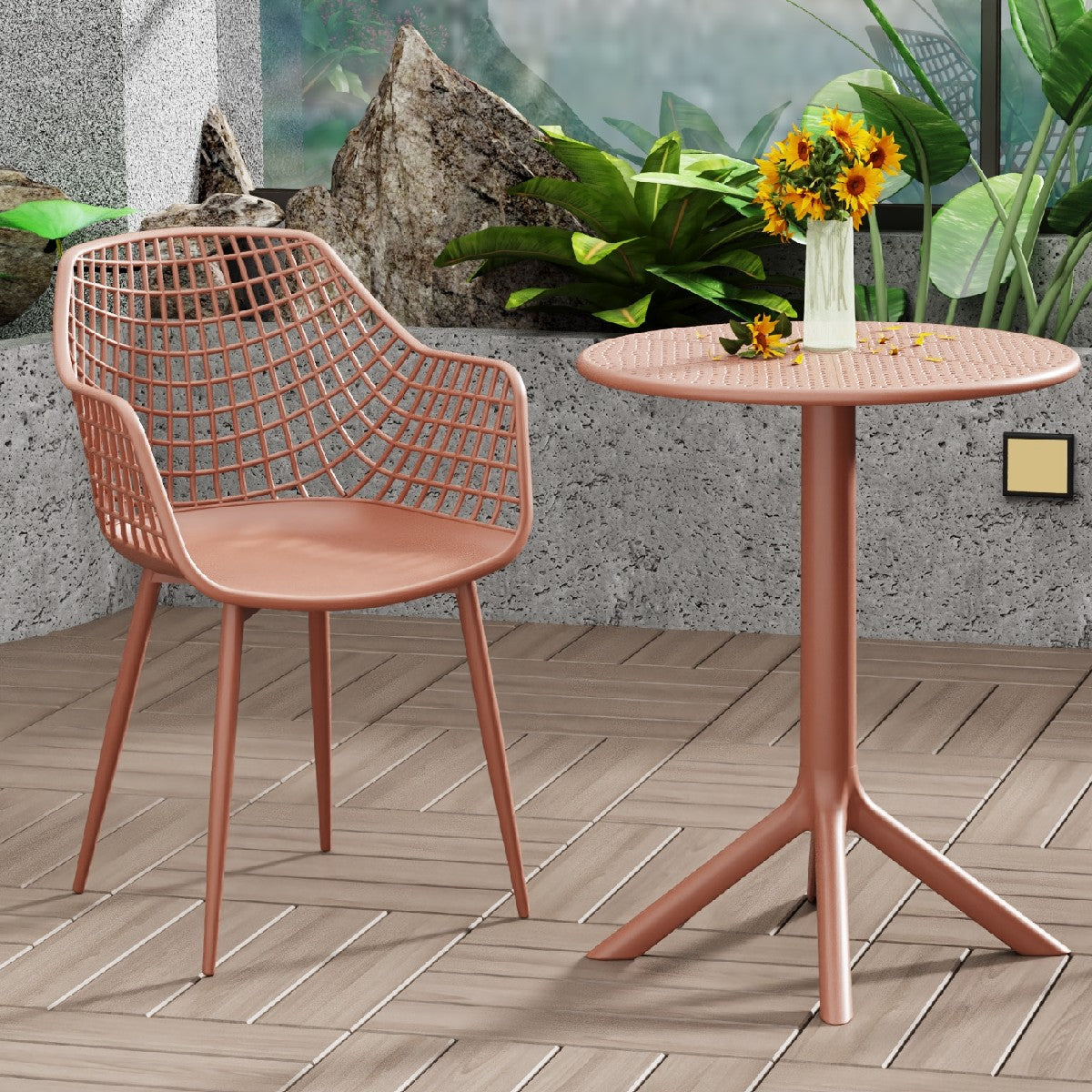 Rimini Lattice Calico 3 Piece Garden Bistro Table and Chairs