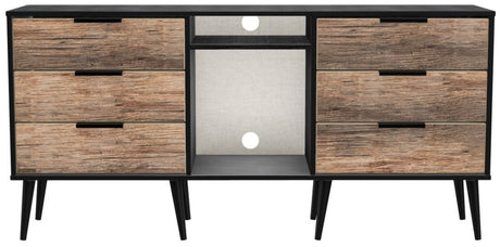 Hong Kong 6 Drawer 2 Shelf TV Unit with Black Legs