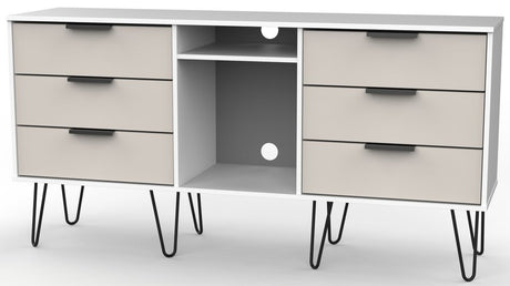 Hong Kong 6 Drawer 2 Shelf TV Unit with Black Hairpin Legs