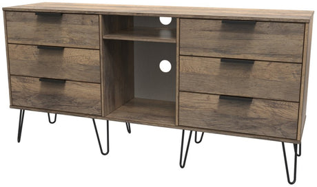 Hong Kong 6 Drawer 2 Shelf TV Unit with Black Hairpin Legs