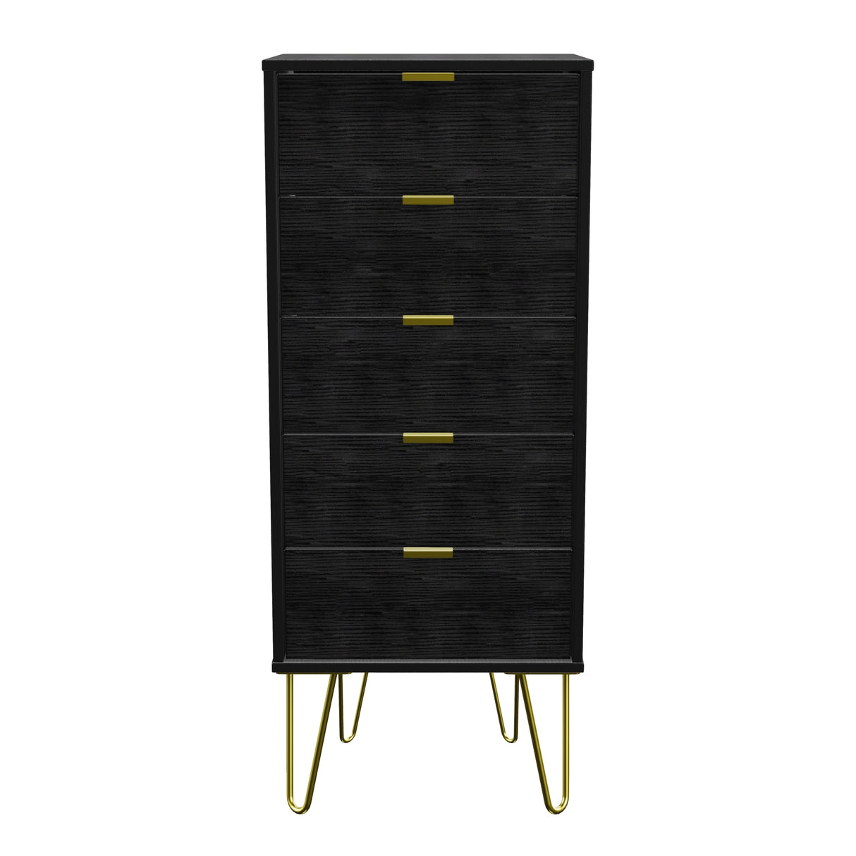 Hong Kong 5 Drawer Bedside Cabinet with Gold Hairpin Legs