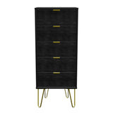 Hong Kong 5 Drawer Bedside Cabinet with Gold Hairpin Legs