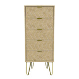 Hong Kong Jigsaw 5 Drawer Bedside Cabinet with Gold Hairpin Legs