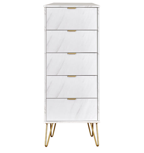 Hong Kong 5 Drawer Bedside Cabinet with Gold Hairpin Legs