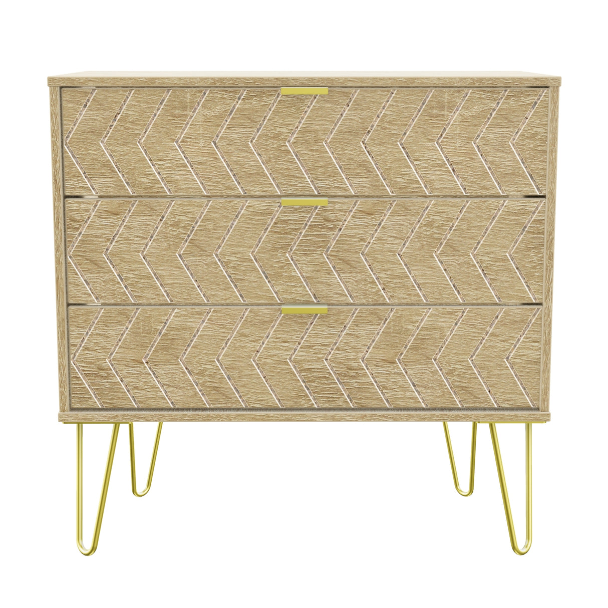 Hong Kong 3 Drawer Chest with Gold Hairpin Legs