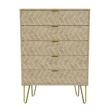 Hong Kong 5 Drawer Chest with Gold Hairpin Legs