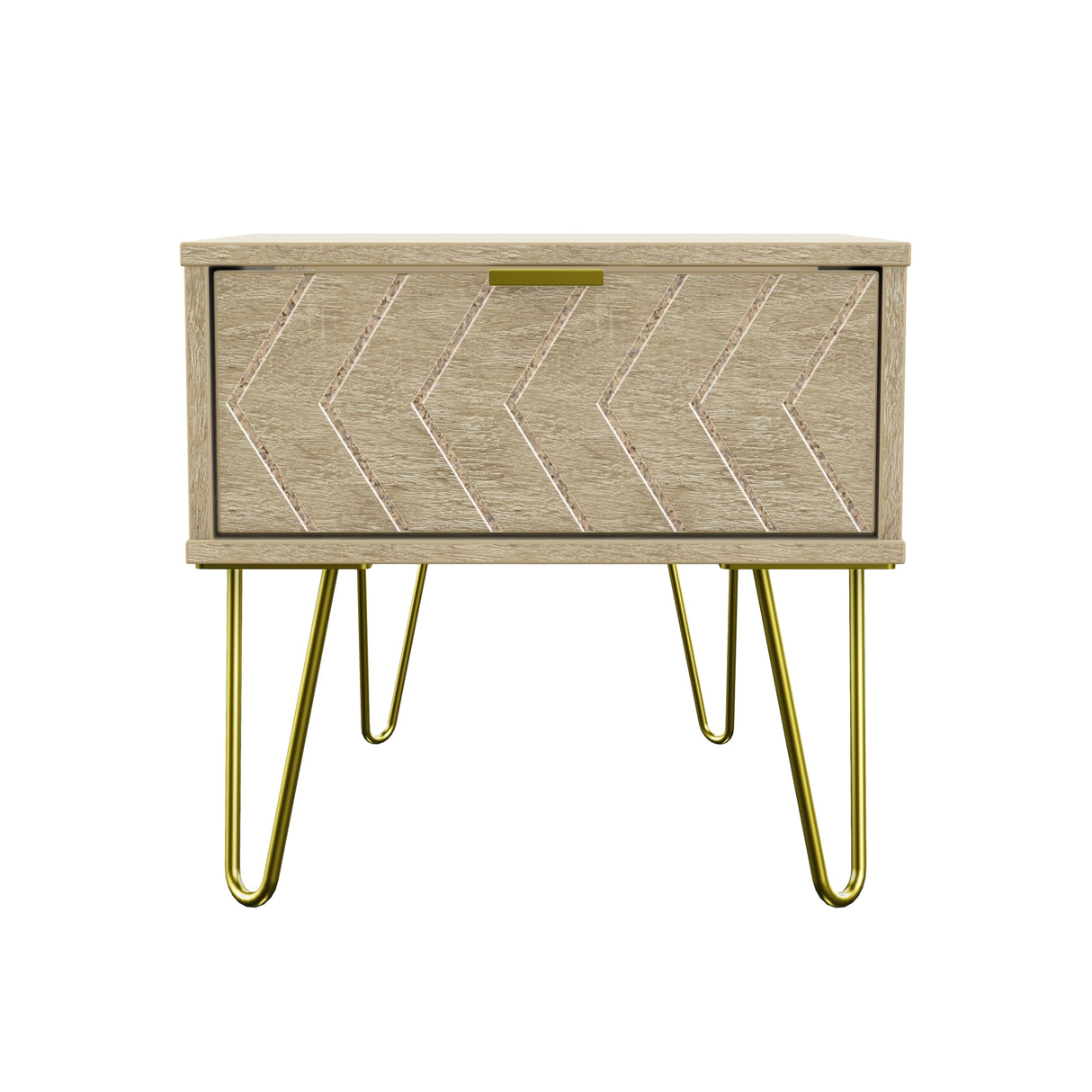 Hong Kong 1 Drawer Bedside Cabinet with Gold Hairpin Legs