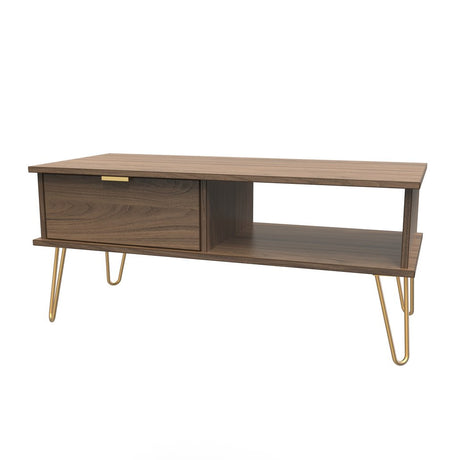 Hong Kong 1 Drawer Coffee Table with Gold Hairpin Legs