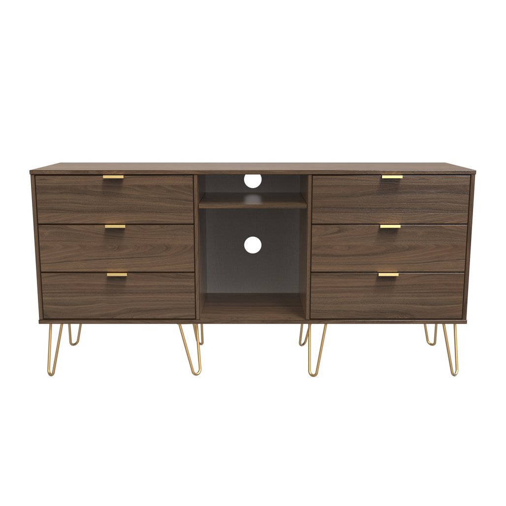Hong Kong 6 Drawer 2 Shelf TV Unit with Gold Hairpin Legs